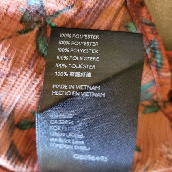 Anthropologie Maeve Liliana Orange Bird Pleated Button Down Blouse Size Medium - Picture 7 of 10